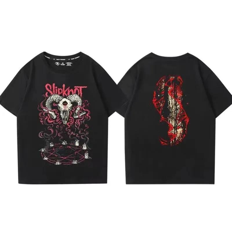 Slipknots Heavy Unisextal Band Печатная футболка Унисекс Хлопковая футболка Музыкальная графика Футболка Harajuku Уличная одежда Негабаритные футболки унисекс 4XL