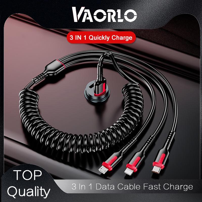 VAORLO 1,2 м 1,8 м 3 в 1 кабель для передачи данных для Micro/Type-C/8Pin 66 Вт кабель для быстрой зарядки Поддержка передачи данных по телефонной линии Length 1.2M чёрный