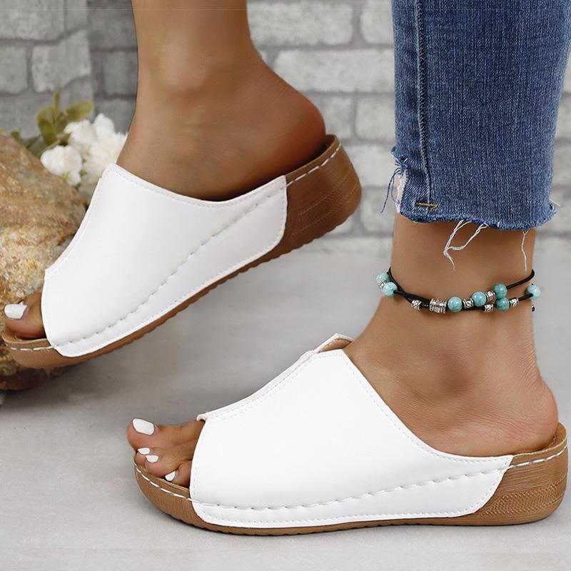 fashion Women Sandals Wedge Heels Sandalias Mujer New Slip On Summer Shoes Women Wedges Slippers Summer Footwear Female Heeled Shoes 36 белый