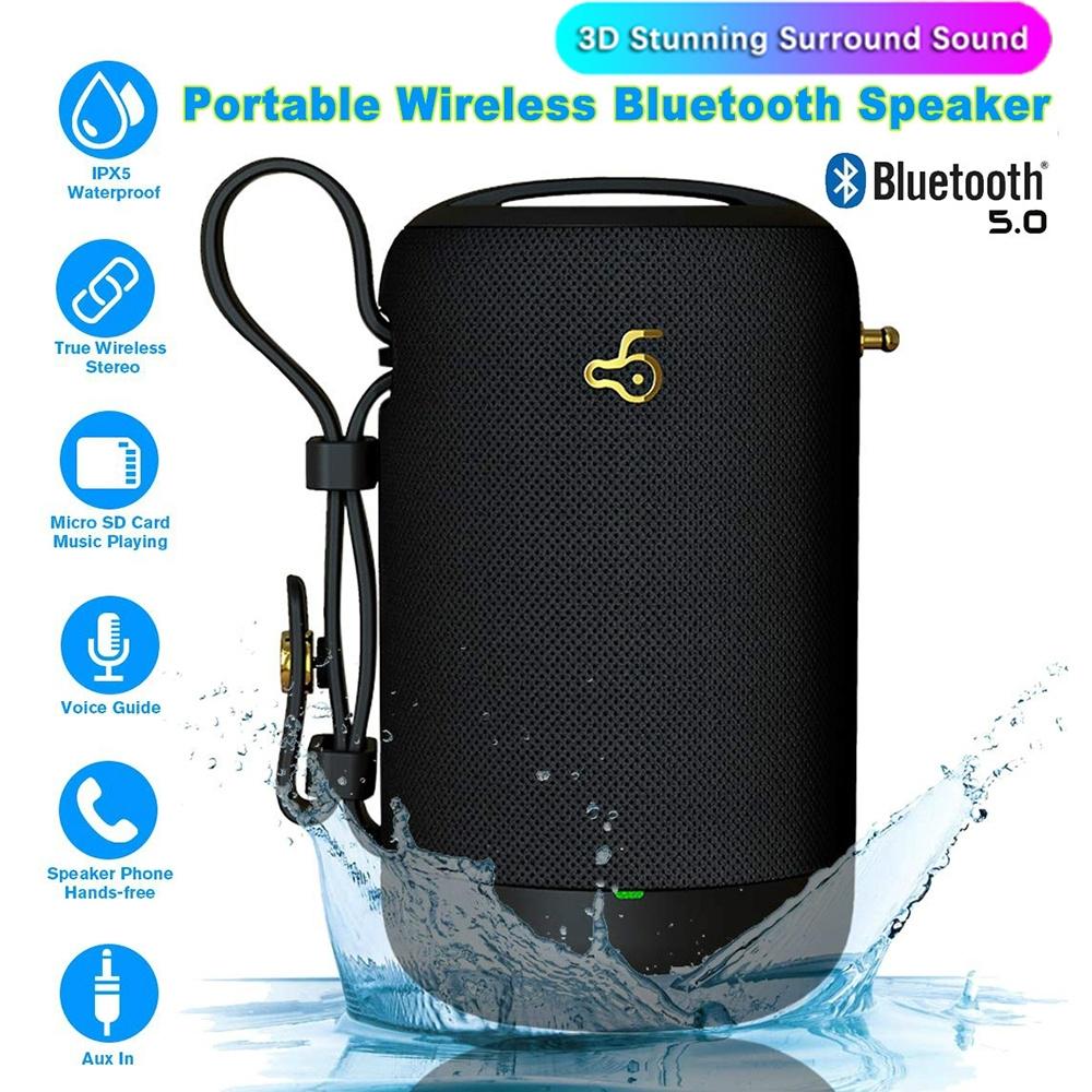 Портативные водонепроницаемые беспроводные колонки Bluetooth 5.0 с двумя драйверами, портативная колонка Hi-Fi громкая чёрный