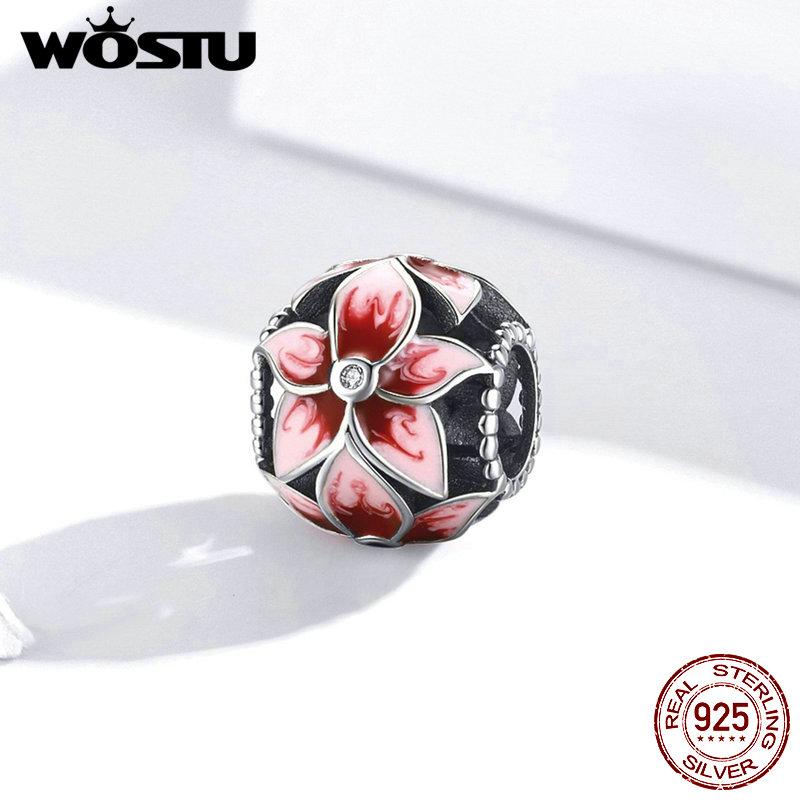 Подвеска WOSTU из стерлингового серебра 925 пробы с цветущими цветами для оригинального браслета диаметром 3 мм, ювелирные изделия своими руками