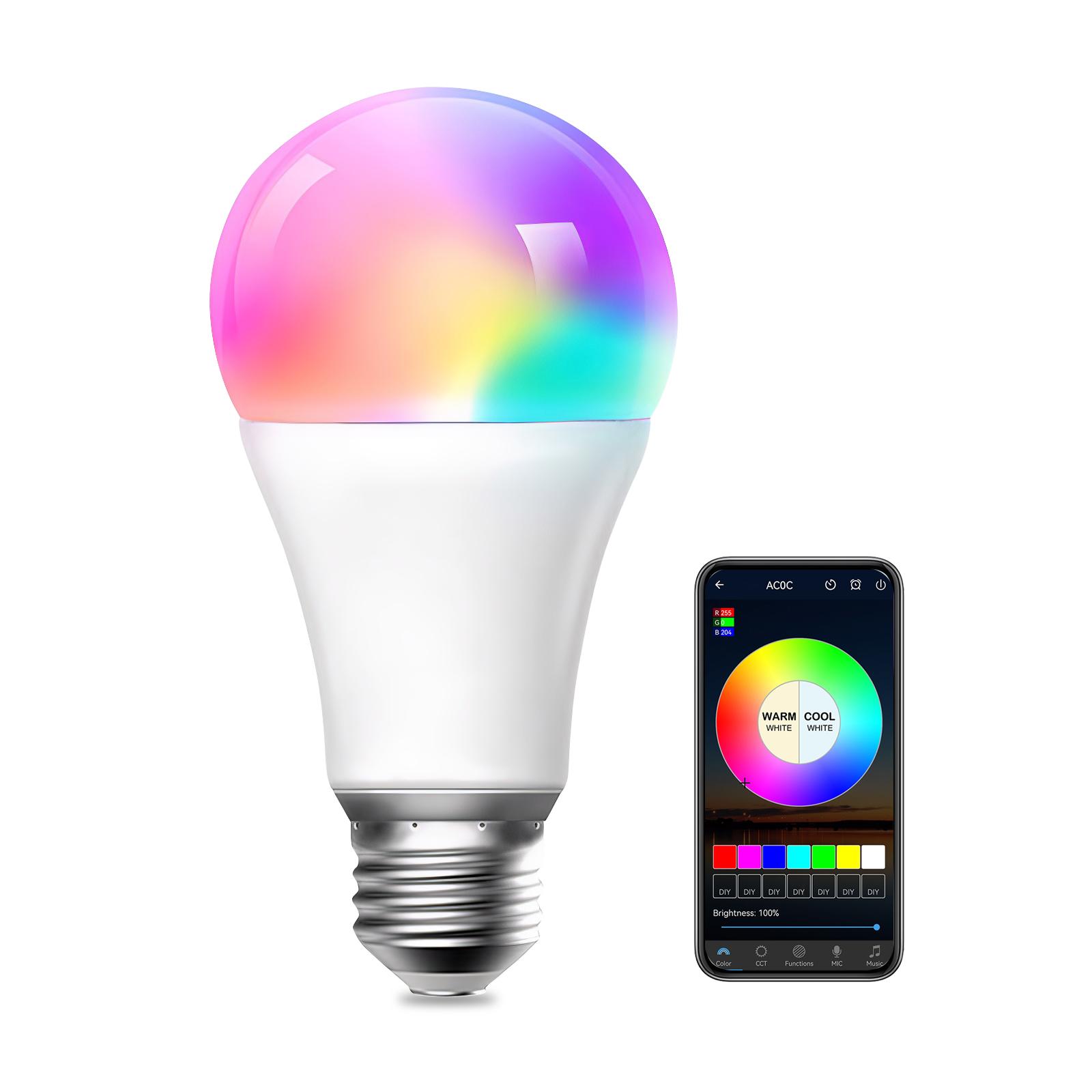 Умная лампочка RGB+CCT с подключением BT, управление через приложение, светодиодная лампочка RGB, меняющая цвет, с музыкой E26 without Remote