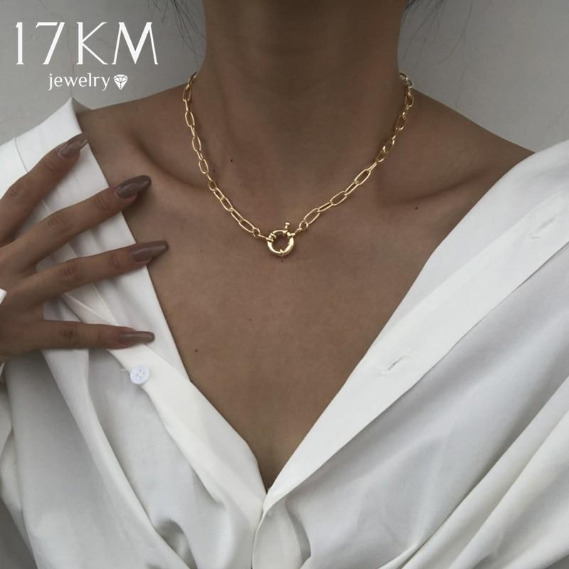 17 км винтажная золотая нерегулярная круглая цепочка с подвеской для женщин, модное ожерелье с подвеской в ​​виде монеты с замком, вечерние ювелирные изделия, подарки