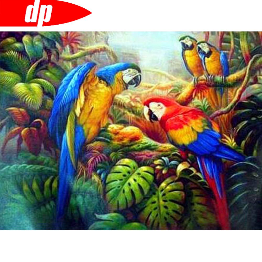 5D DIY Мозаика Попугай Алмазная картина Животное Полный круглый домашний декор Картина 20X30CM