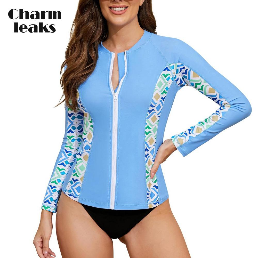Женский купальник Charmleaks Rashguard на молнии спереди, солнцезащитная рубашка для плавания UPF 50+ XX-Large чёрный/красный