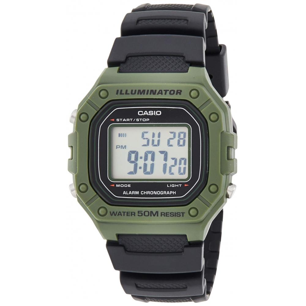 Мужские молодежные спортивные часы Casio W-218H-3AV из черной смолы с кварцевым циферблатом