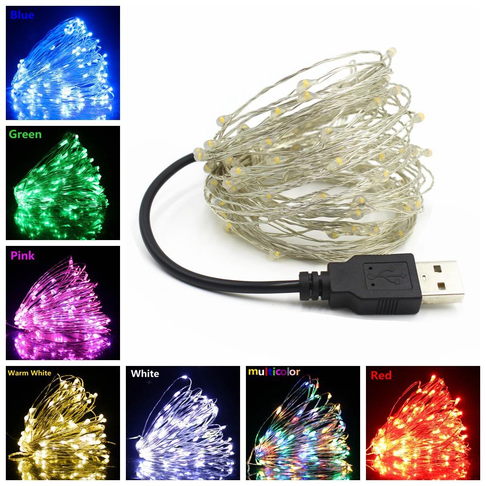 Светодиодные фонари 2 м, 5 м, 10 м, USB светодиодные гирлянды, сказочные рождественские серебряные провода, свадебные гирлянды, украшения для вечеринки 2M 20LEDs теплый белый
