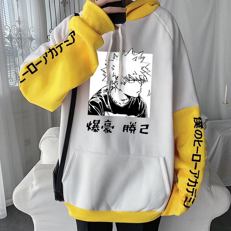 Harajuku аниме My Hero Academy толстовки с длинными рукавами Манга Бакуго Кацуки женская мода хип-хоп большие лоскутные толстовки XS жёлтый