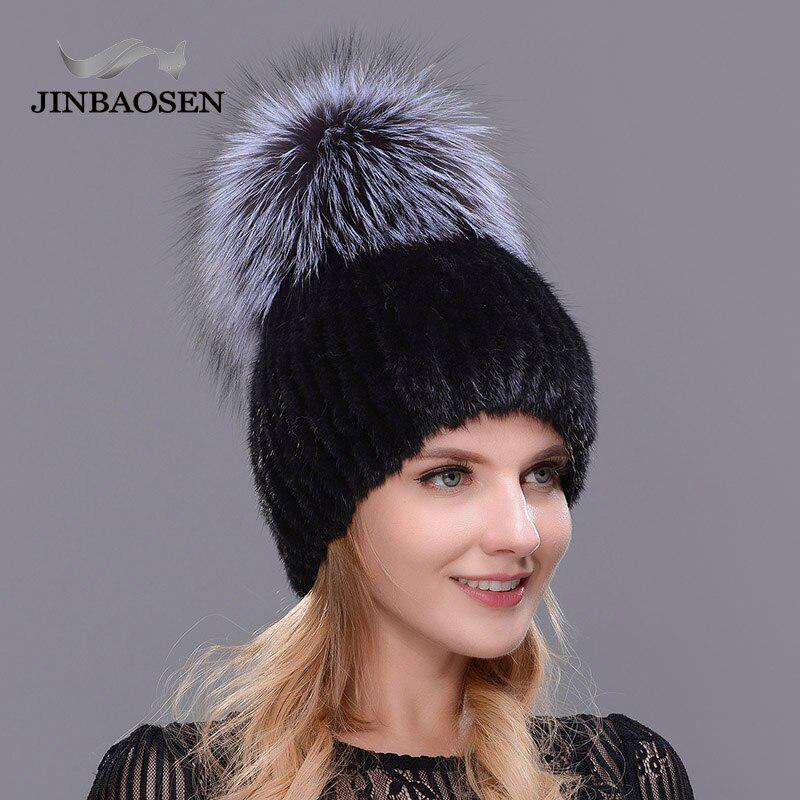 JERYAFUR двойная теплая шапка из натурального меха норки женская разноцветная меховая шапка из серебристого лисьего меха женская зимняя шапка с двойными помпонами роскошная шапка