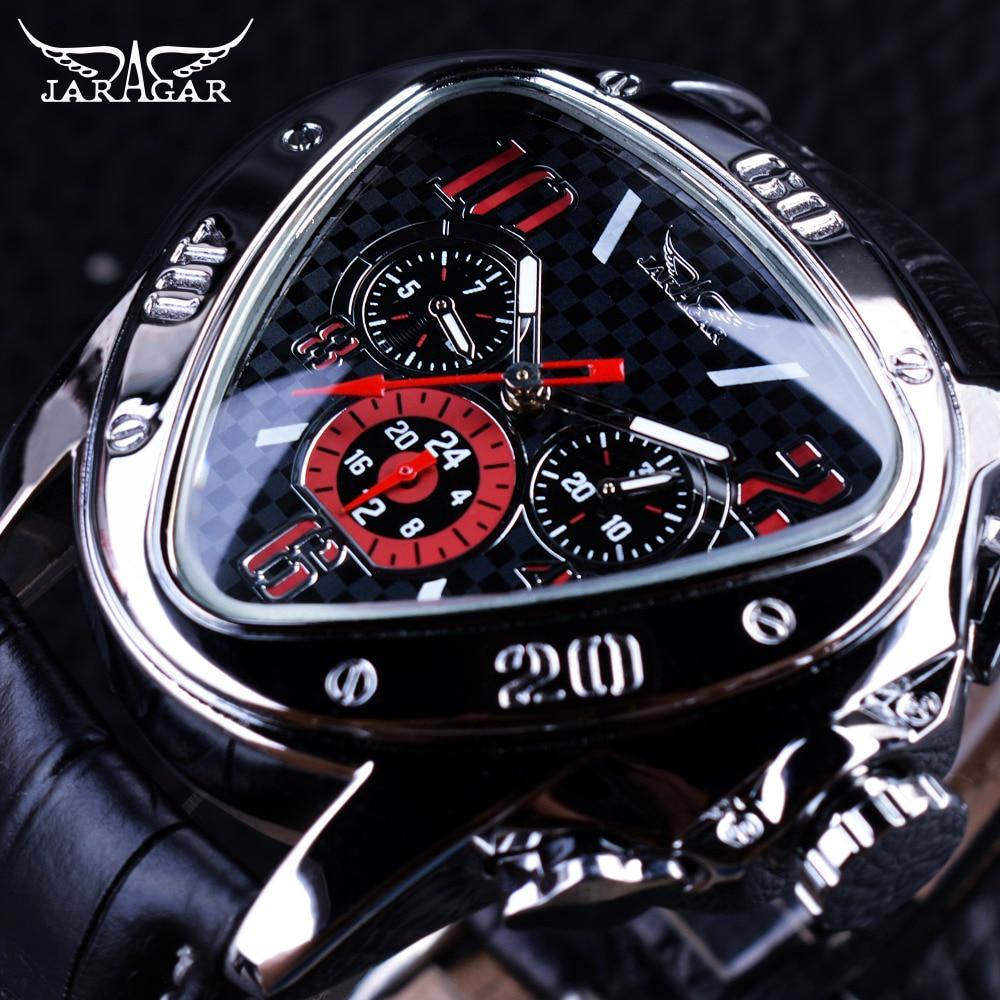 Jaragar Sport Racing Design геометрический треугольник Pilot из натуральной кожи мужские механические часы лучший бренд класса люкс автоматические наручные часы золотой