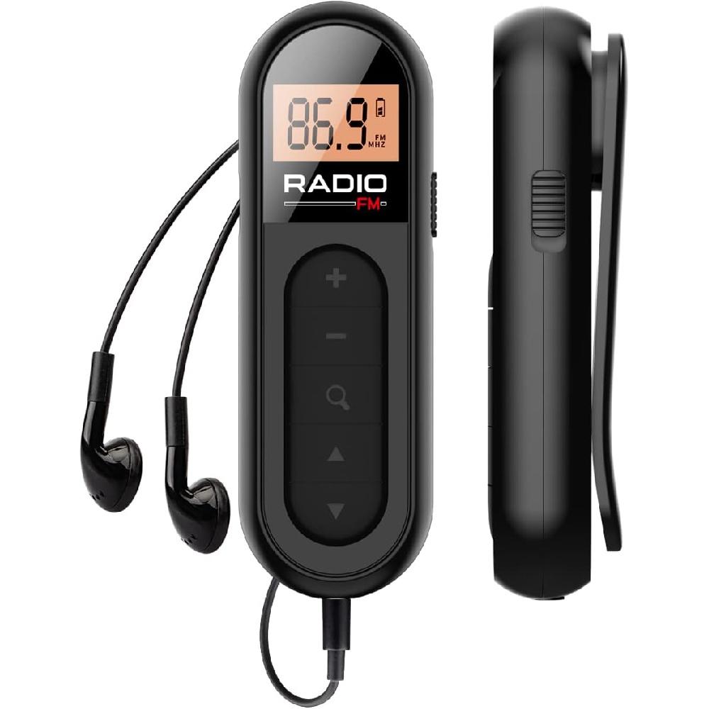 FM-радио Walkman, перезаряжаемый портативный карманный транзисторный радиоприемник емкостью 300 мАч, цифровая настройка ЖК-дисплея с подсветкой, стереозвук, зажим для ремня чёрный