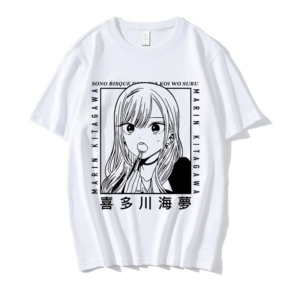 Футболка с принтом «My Dress Up Darling Marin Kitagawa», мужские и женские футболки с мангой, летняя повседневная футболка большого размера, топы унисекс S чёрный