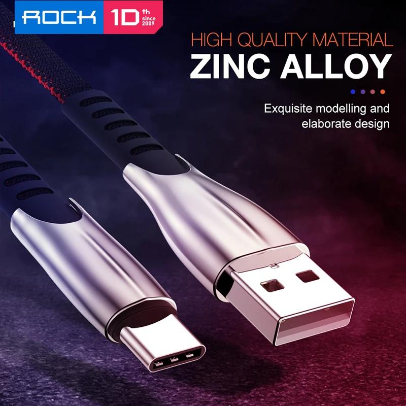 ROCK Роскошный кабель USB Type C USB C Кабель для мобильного телефона из цинкового сплава Быстрая зарядка устройств USB Type-C для Samsung HUAWEI Xiaomi 100CM чёрный
