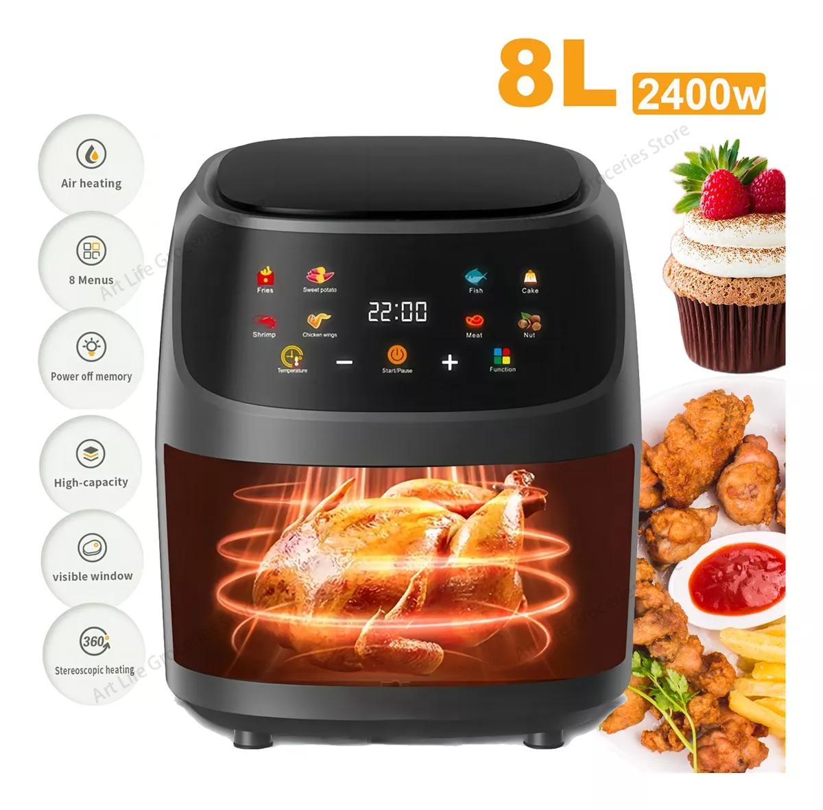 Freidora Aire 8L 2400W с тактильной регулировкой температуры и визуализацией, программируемая воздушная фритюрница (8 литров) EU чёрный