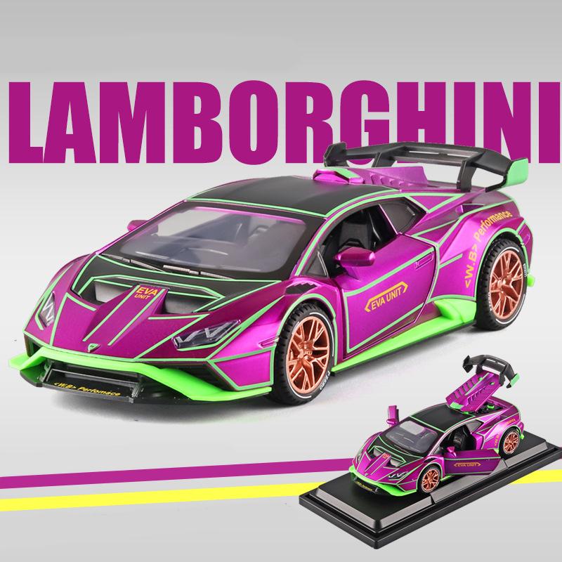 1/24 масштаб Lambo, литая под давлением модель автомобиля, игрушечный автомобиль с откатным механизмом, звуковым светом и распылителем для детей, коллекция подарков для мальчиков и девочек 1/24-19.4x8.4x5cm фиолетовый
