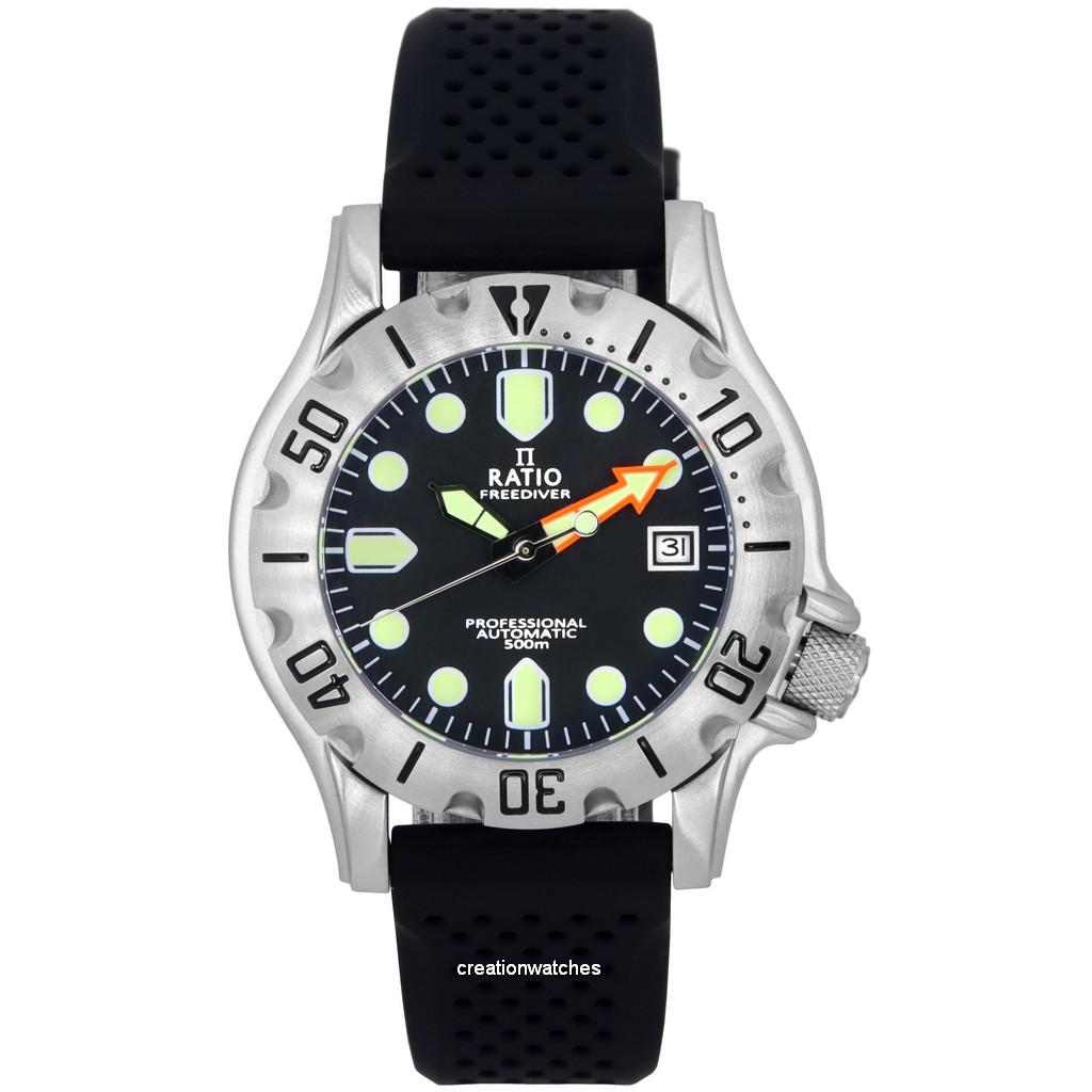 Брендовые часы Ratio FreeDiver Профессиональные мужские часы с сапфировым стеклом с черным циферблатом RTF009 500M чёрный