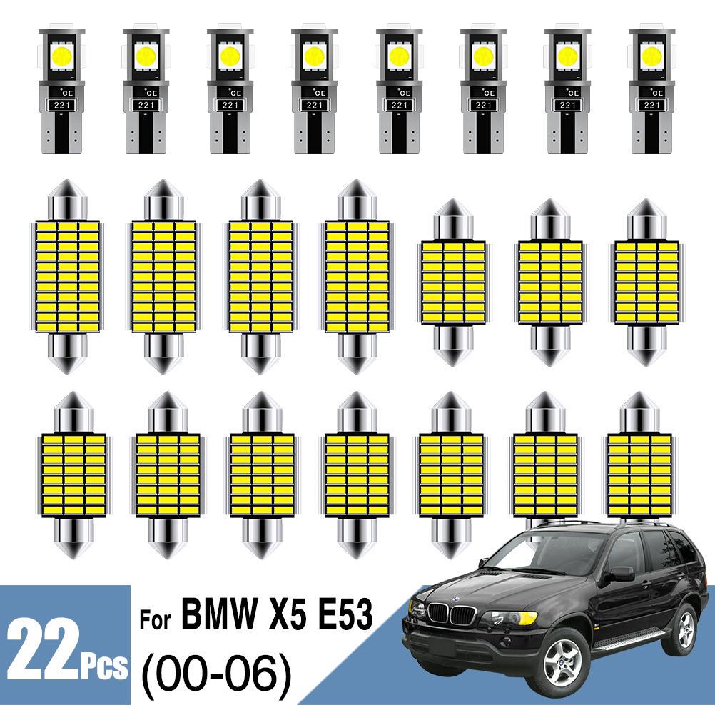 22 шт. комплект внутренних светодиодных фонарей для BMW X5 E53 2000-2006, купольные светильники, карта, автомобильная дверь, номерной знак, лампы для чтения багажника, CANBUS