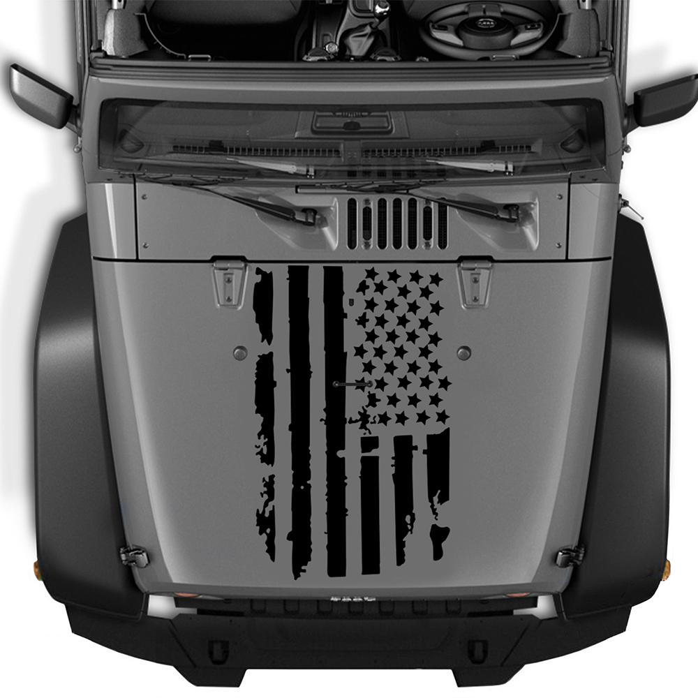 Наклейки на внешний капот автомобиля, виниловая наклейка с флагом США для Jeep Wrangler, прочная наклейка для украшения автомобиля 33*60cm чёрный