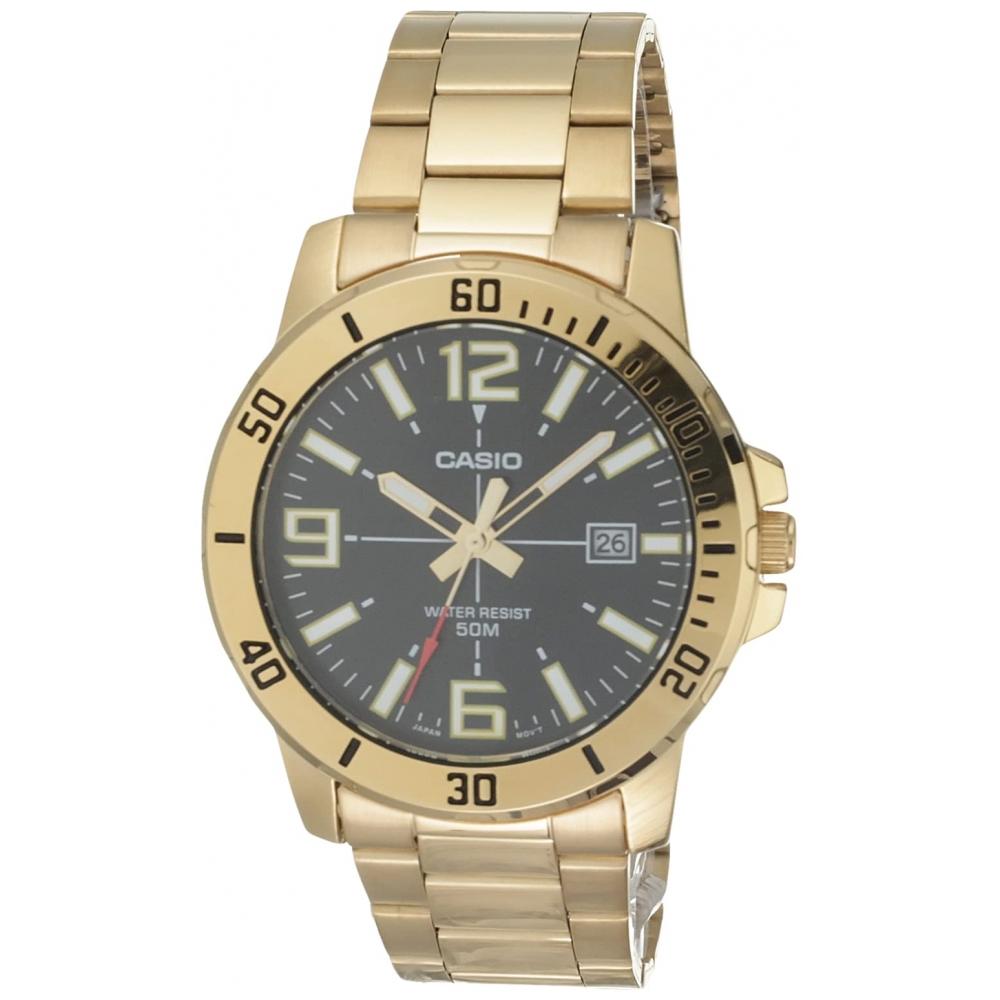 Casio Classic Gold Tone Stainless Steel Band Date Display Watch (Model: MTPVD01G-1BV), Gold, Classic