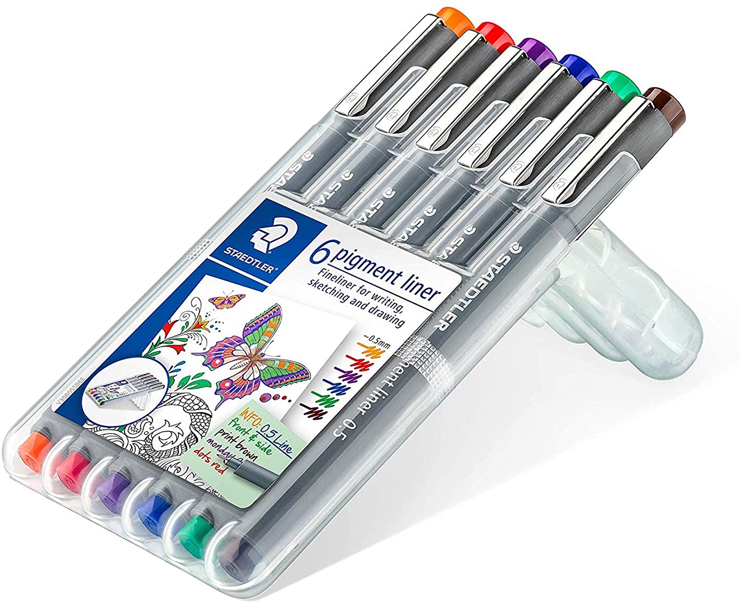 Портмоне Staedtler 308 Pigment Liner Fineliner 0,5 мм, 6 разных цветов
