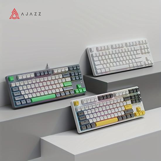 Ajazz AK873 OEM-сублимационные колпачки для клавиш из ПБТ с возможностью горячей замены Трехрежимная RGB-подсветка AS-переключатель Механическая клавиатура Отзывов пока нет green switch белый/синий