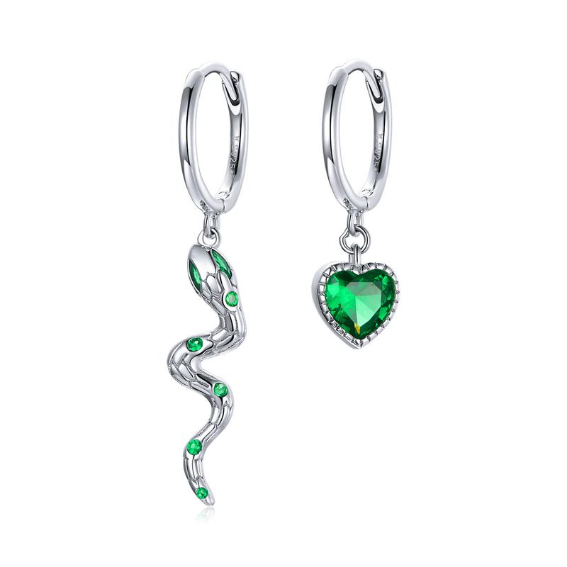Серьги-кольца BAMOER Love Of Snake, настоящее серебро 925 пробы, зеленые серьги-кольца с фианитами для женщин, свадебные ювелирные украшения 925 silver серебряный
