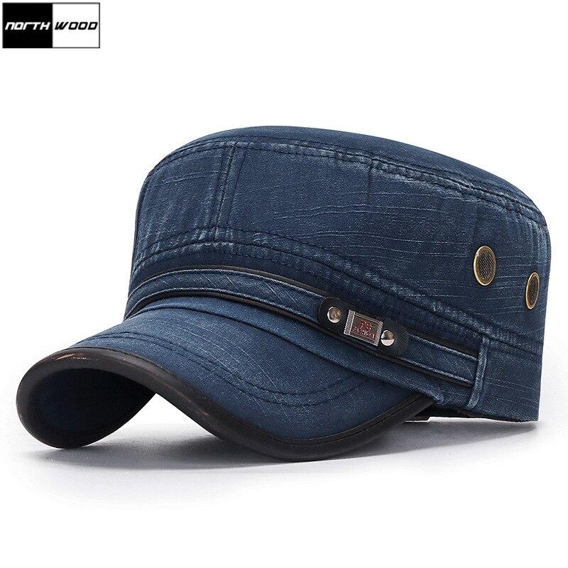 [NORTHWOOD] Кепка в стиле милитари с плоским верхом, хлопковая кепка Snapback для мужчин и женщин, винтажные бейсболки, шляпы для папы, кепка с плоским верхом 55-60 cm чёрный