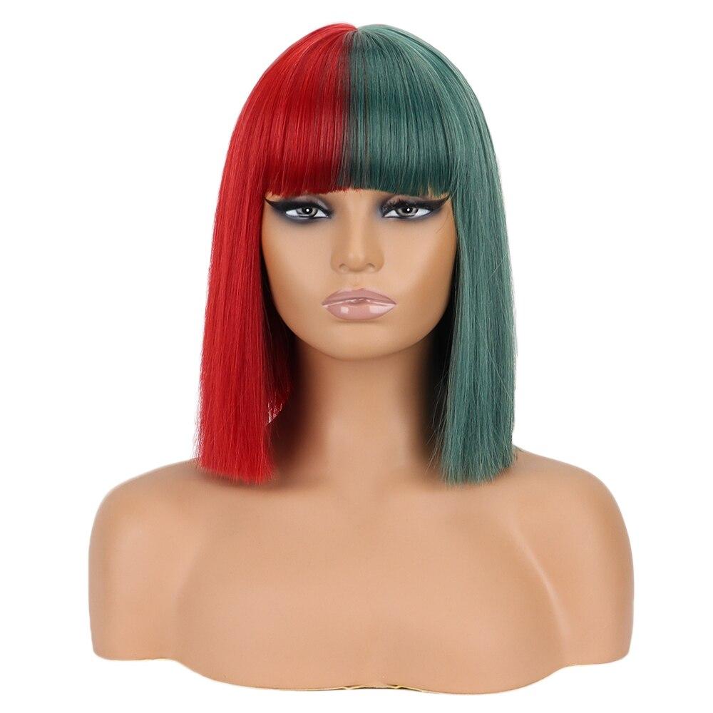 MISS WIG Короткие прямые красные и зеленые парики с челкой для женщин Короткие прямые волосы из синтетического волокна для косплея Рождественские волосы R8-34