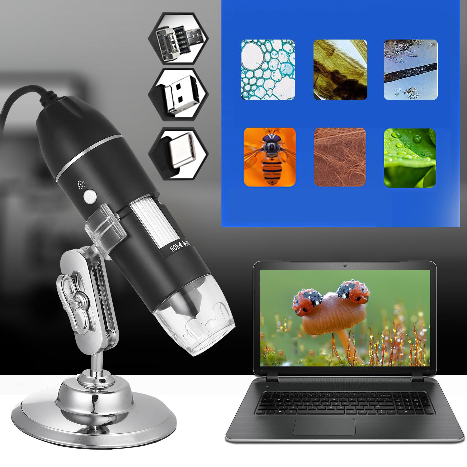 USB-лупа для микроскопа с цифровым зумом и функцией OTG, 8-светодиодная подсветка чёрный