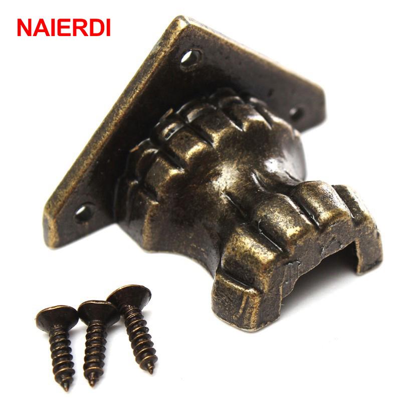 NAIERDI 4 шт. антикварная деревянная коробка для украшений для ног, декоративная опора для ног, угловой кронштейн, защита для шкафа античный бронзовый