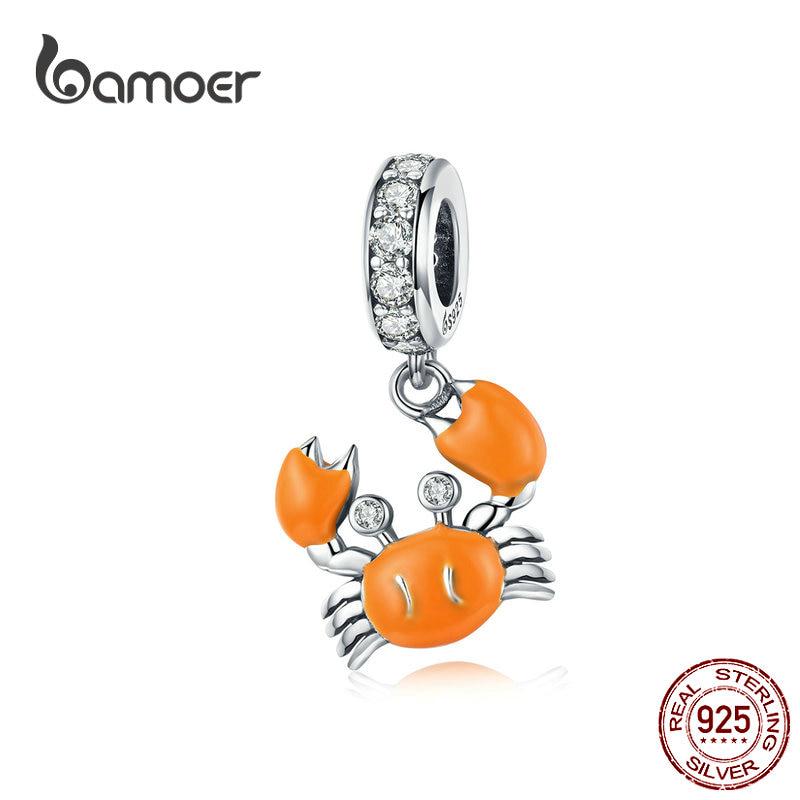 Летние подвески BAMOER в форме краба для женщин, изготовление ювелирных изделий, подвеска с эмалью из стерлингового серебра BSC076