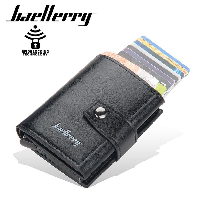 Мужской деловой держатель для кредитных карт Baellerry, RFID, алюминиевая коробка, держатели для банковских карт, винтажный дизайн, кошелек из искусственной кожи с зажимами для денег 10*8*2cm чёрный