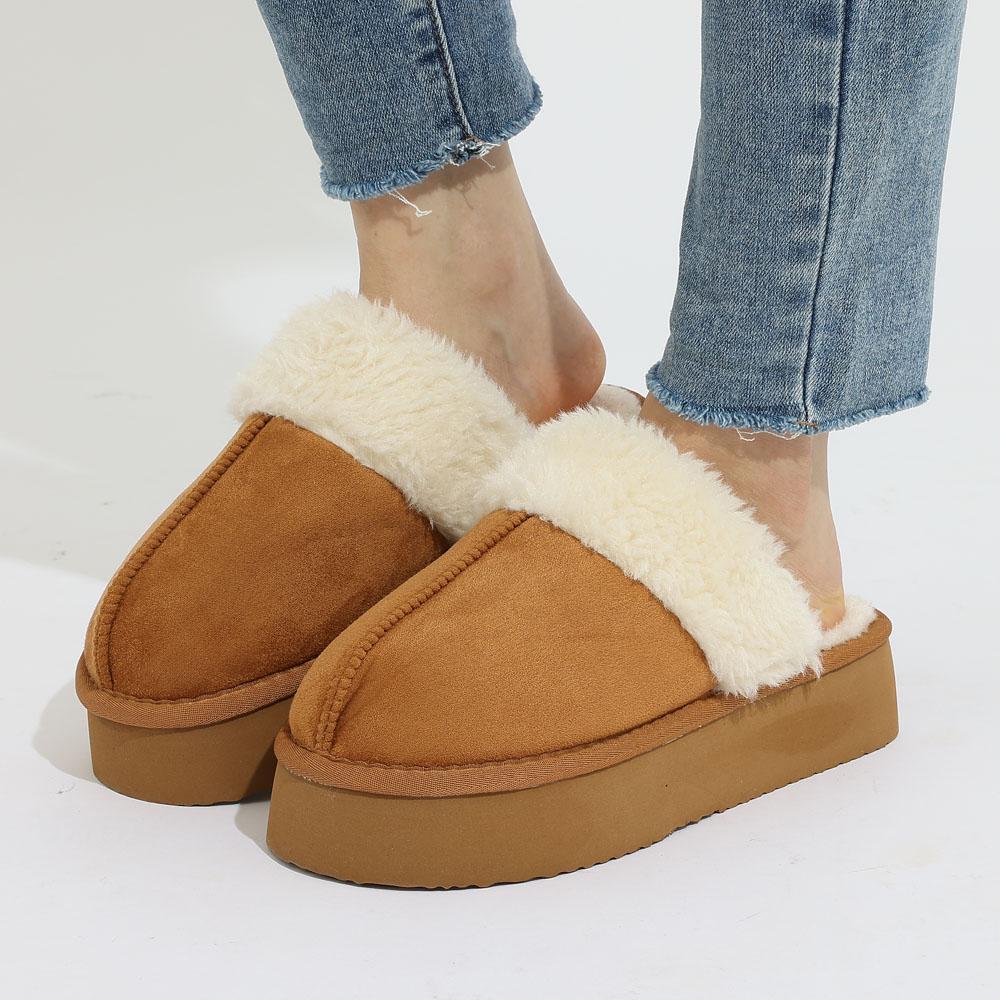 fashion Shevalues New  Winter Cotton Slippers For Women Classic Fashion Faux Fur Bedroom Slides Warm Comfort Casual Fluffy Women Slipper 36-37 хаки
