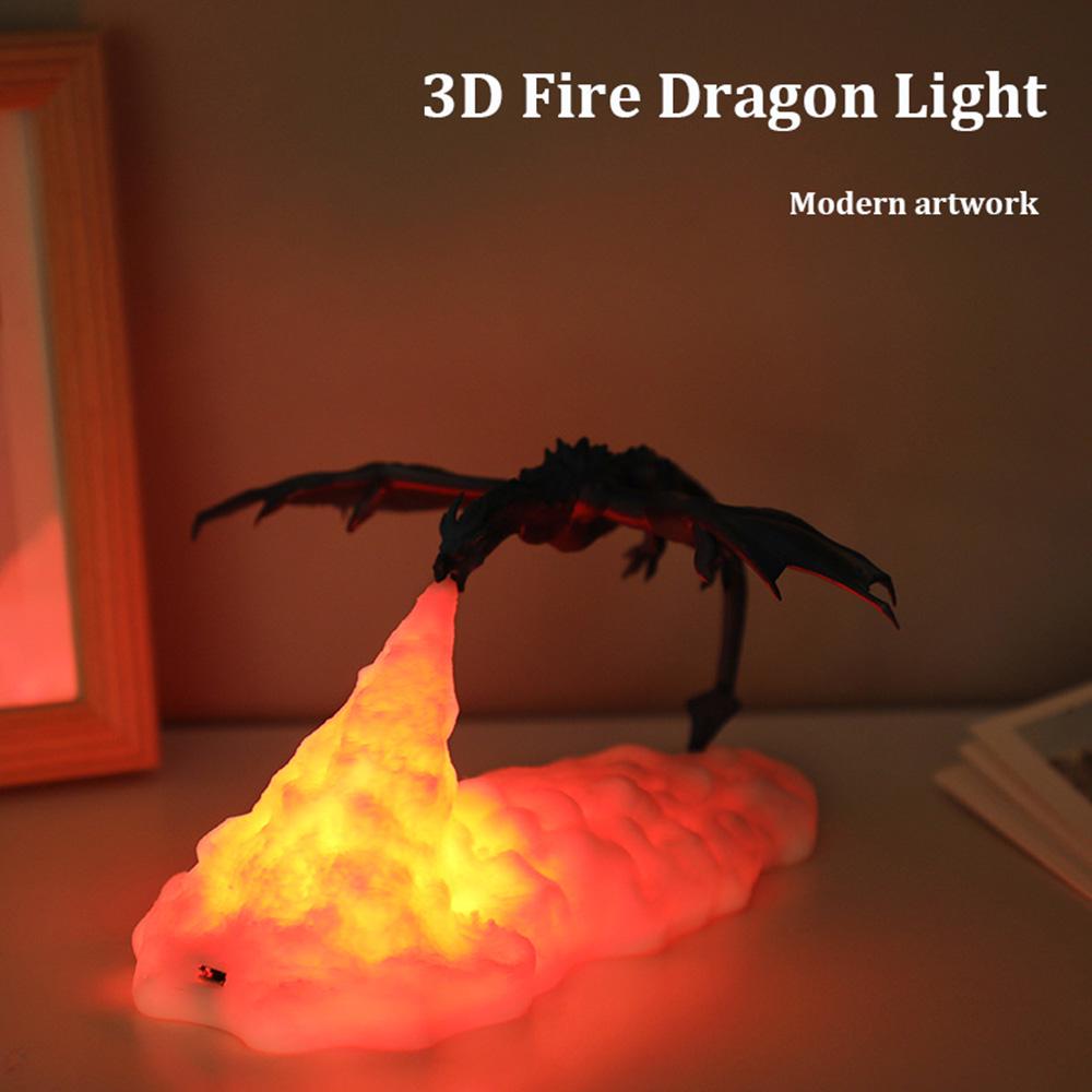 3D-печать Огненный Дракон Огонь Лампа Теплый Ночник USB Перезаряжаемый Украшения Дома Детский Подарок