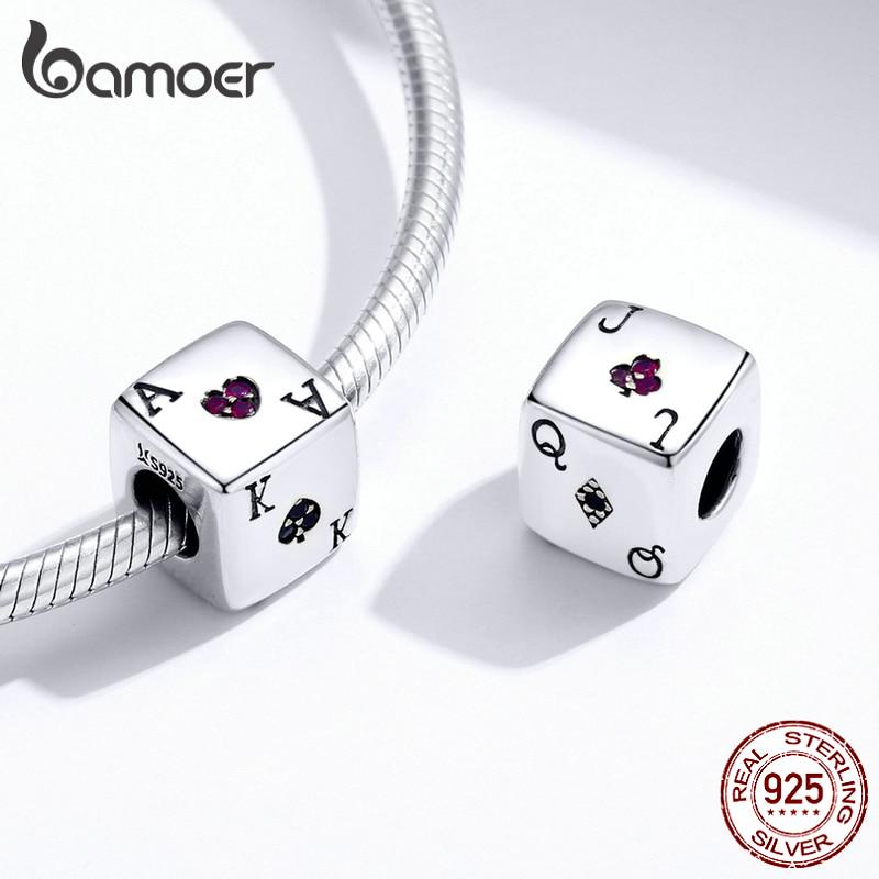 Подвески BAMOER Magic Dice & Poker Cards, квадратные бусины из стерлингового серебра 925 пробы, подходят к оригинальному браслету серебряный