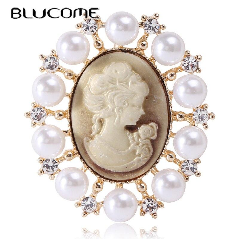 Винтажная брошь Blucome, красивая голова, жемчужные заколки для женщин, пальто, костюм, сумка, заколки для хиджаба, подарок на Новый год жёлтый