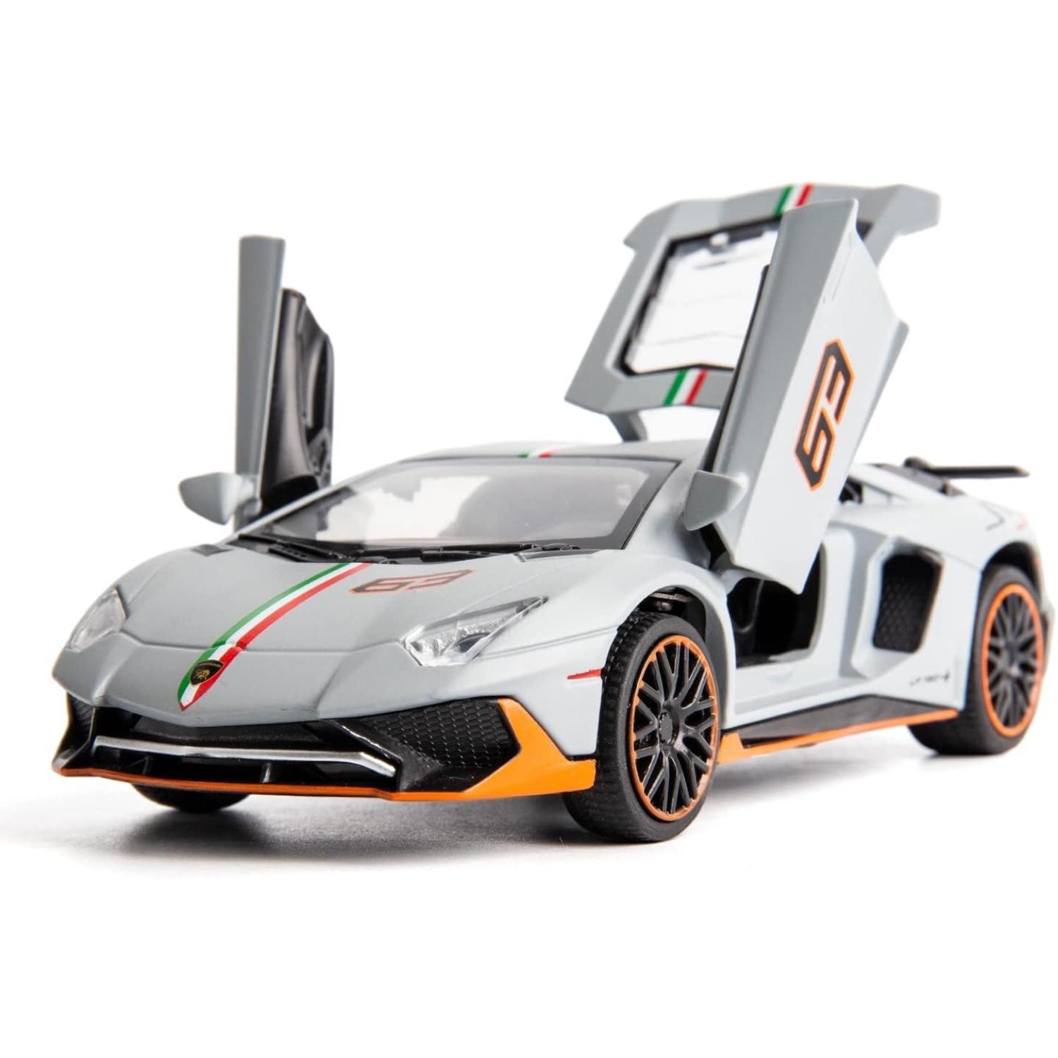 Модель автомобиля Lambo LP780 в масштабе 1/32, игрушечный автомобиль из цинкового сплава со звуком и светом для детей, мальчиков и девочек 1/32-Size:15.4*6.4*3.8cm серый