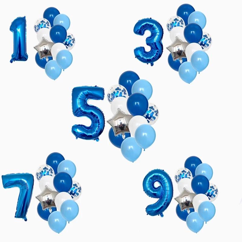12 шт., набор воздушных шаров для детей на юбилеи 1/2/3/5/6/8/9 лет, 32-дюймовые фольгированные шары с синими цифрами, свадебные украшения для детского душа 4 синий