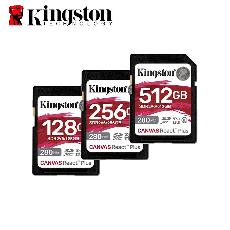 Карты памяти Kingston 512 ГБ со скоростью до 280 МБ/с | SD-карта Canvas React Plus | Высококачественная фотография | Класс 10 UHS-II U3 ​​V60, SDR2V6/128 ГБ/256 ГБ/512 ГБ 128GB【UHS-II,U3,V60】