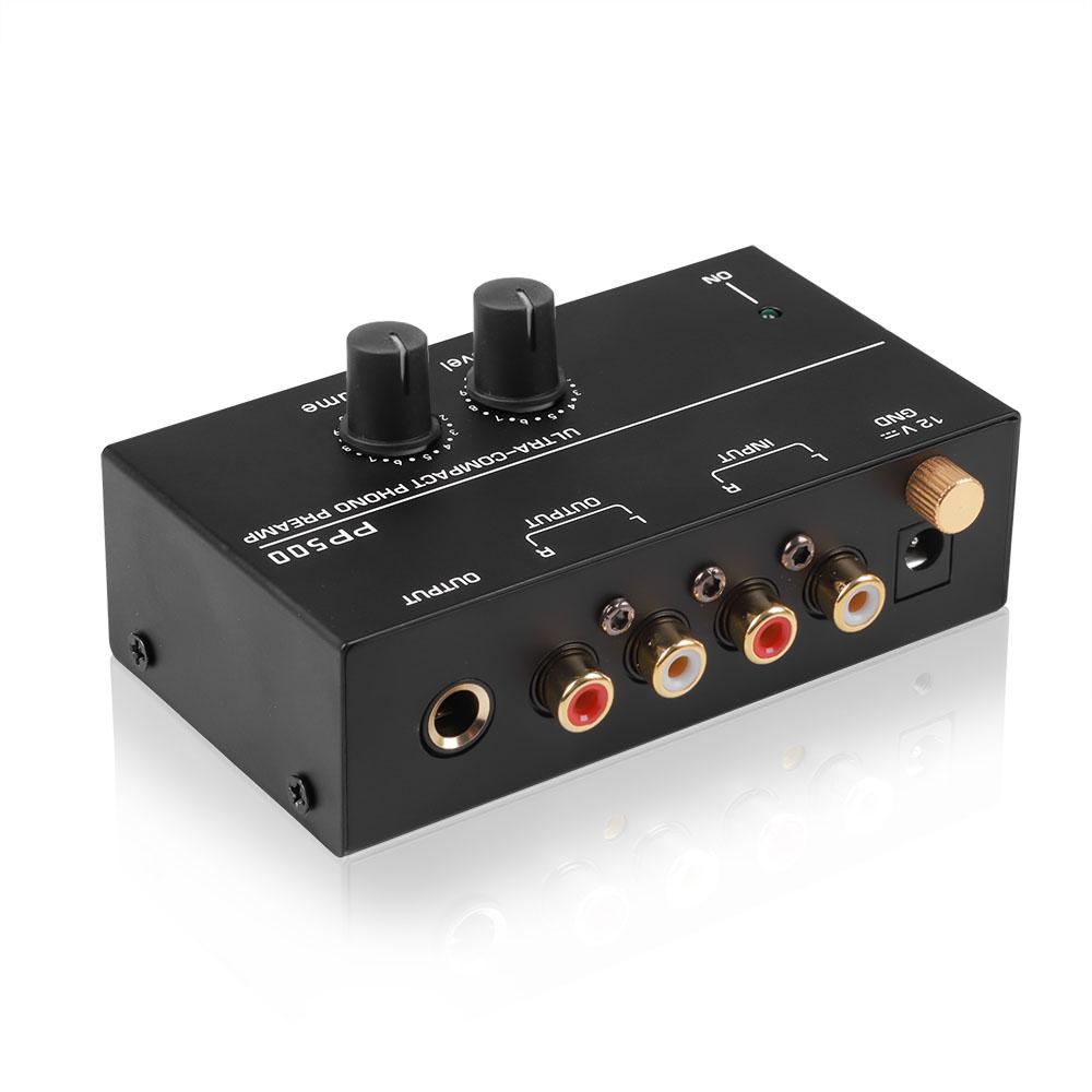 PP500 Ультракомпактный предусилитель Phono Preamp с регулировкой громкости Входной выход RCA 1/4-дюймовый выходной интерфейс TRS для винилового проигрывателя LP EU Plug