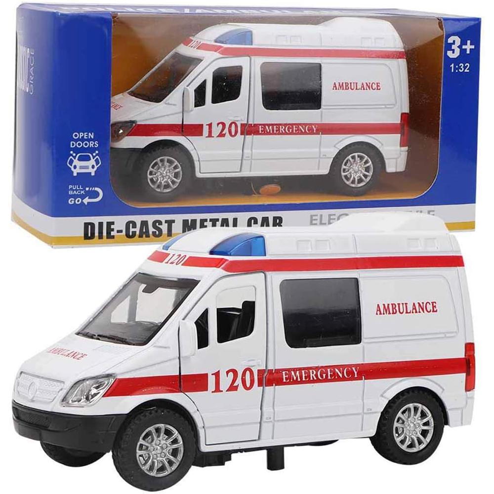 1/32 игрушечный автомобиль из сплава, машины скорой помощи, мини-модель автомобиля скорой помощи, стимулирующая игрушечная машинка, игрушечный автомобиль из сплава, звук и свет, подарки для девочек для детей и мальчиков 1/32-Size:12.5*6.5*5cm красный/белы