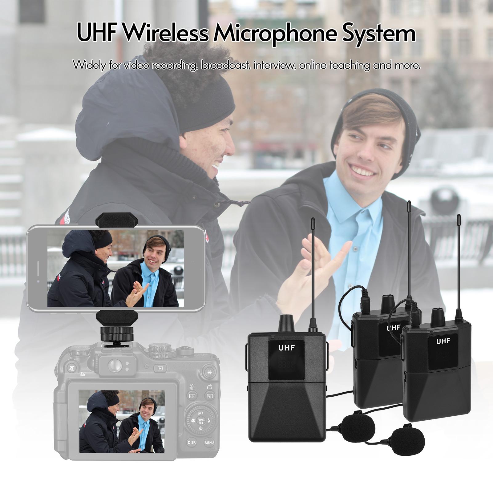 Беспроводная микрофонная система Ammoon UHF с 2 переносными петличными микрофонными передатчиками, приемником для 2TX 1RX
