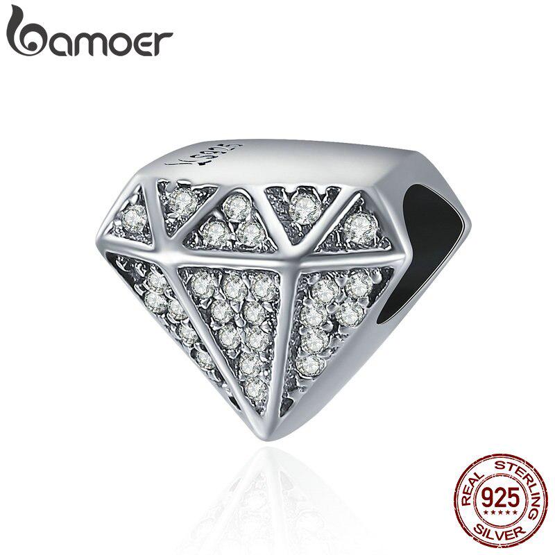 Аутентичные 925 пробы из стерлингового серебра BAMOER, роскошные прозрачные бусины с цирконием геометрической формы