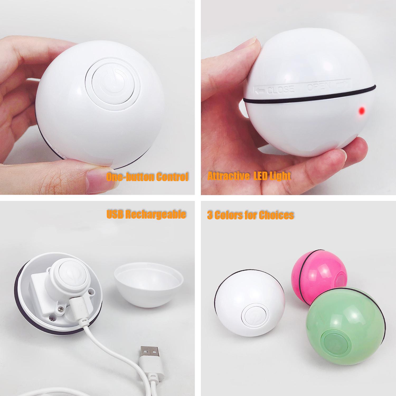 Интерактивные игрушки для кошек, шарик, перезаряжаемый через USB светодиод, катящийся шарик, самовращающийся, устойчивый к царапинам розовый