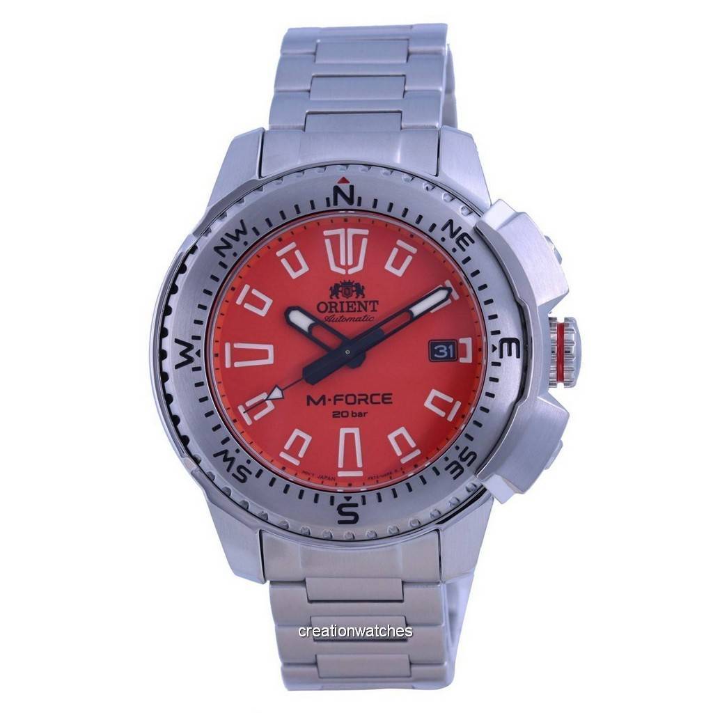 Брендовые часы Orient M-Force Orange Dial Stainless Steel Automatic Diver s RA-AC0N02Y10B 200M Мужские часы оранжевый