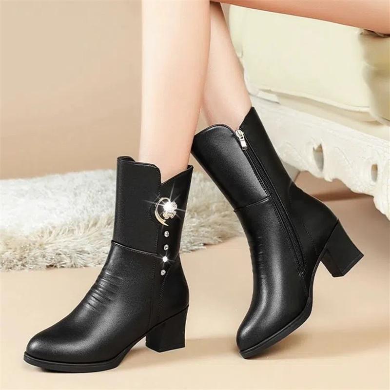 Cresfimix Botas Femininas женские милые осенние сапоги с круглым носком и высоким каблуком, женские модные красные сапоги из искусственной кожи с боковой молнией на каблуке A791 35