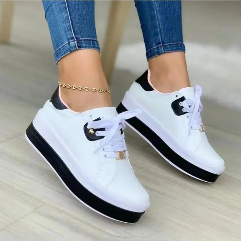 Zapatos vulcanizados для женщин, zapatillas deportivas con plataforma для наружных, неофициальных помещений, con cordones и cuña, 35