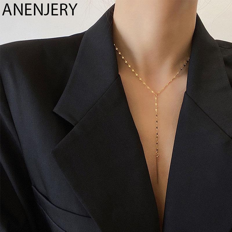 Ожерелья и колье ANENJERY Y-образное ожерелье-цепочка женское, хит продаж, простые ювелирные изделия серебряный