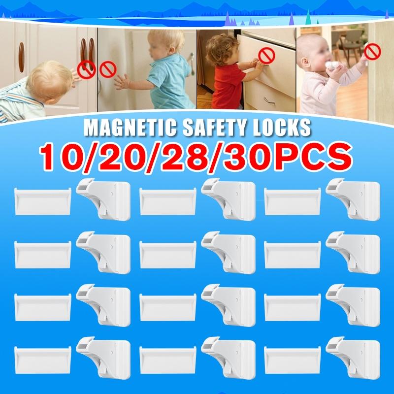 10/20/28PCS Магнитные замки для шкафа с выдвижными ящиками для детской безопасности для детей 10PCS белый