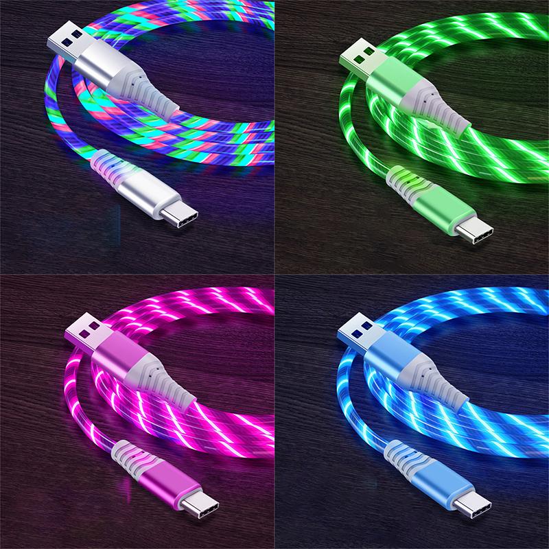Светящийся USB-кабель типа C 3A, шнур для быстрой зарядки данных для Samsung Xiaomi OPPO Huawei IPhone, зарядное устройство, провод Micro USB, светодиодный кабель 1m For Micro синий